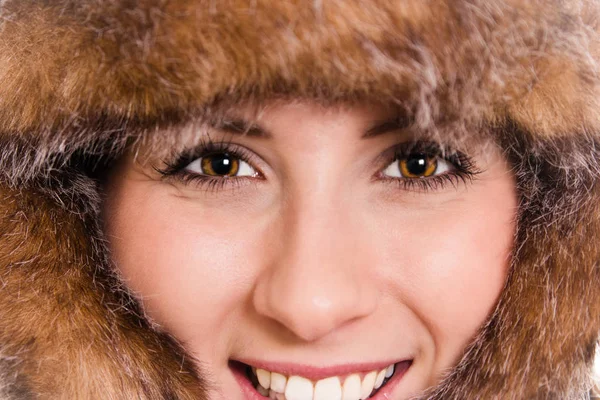 Portrait Woman Fur Hat — Stock Photo, Image