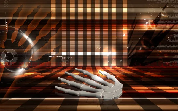 Digital illustration of hand bone in colour background