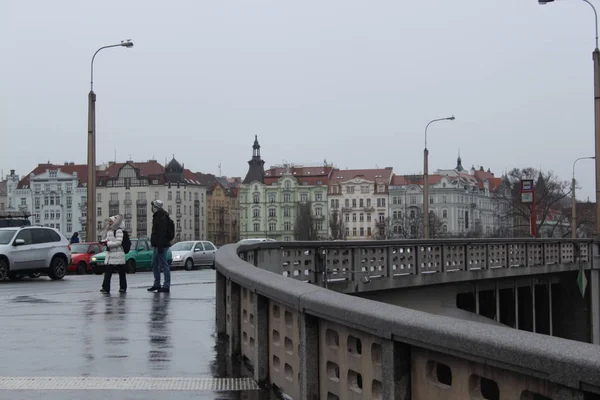 Влтава Хмарні Подорожі Зима Річка Круїз Прага Вид — стокове фото