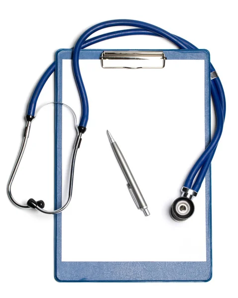 Medical Clipboard Blank Paper Messages Pen Stethoscope — Stock Photo, Image