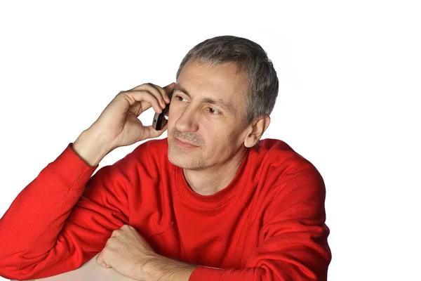 Mann Roten Pullover Weißer Hintergrund Isoliert — Stockfoto