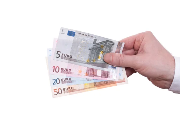 Tişörtlü Bir Avro Banknotlarını Tutuyor — Stok fotoğraf
