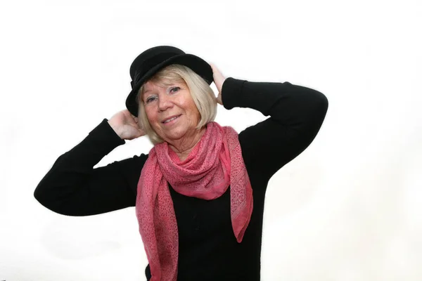 Portrait Une Femme Âgée Avec Chapeau — Photo