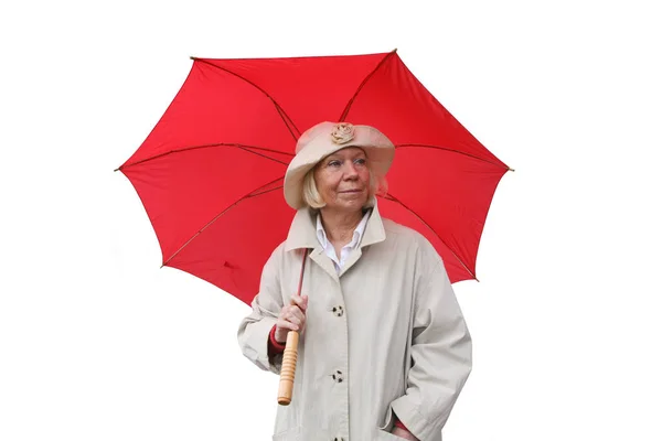 Junge Frau Mit Regenschirm Isoliert Auf Weißem Grund — Stockfoto