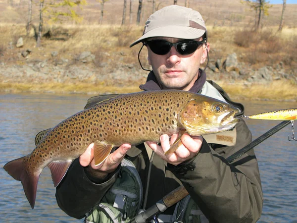 Pescatore Pesca Lago — Foto Stock