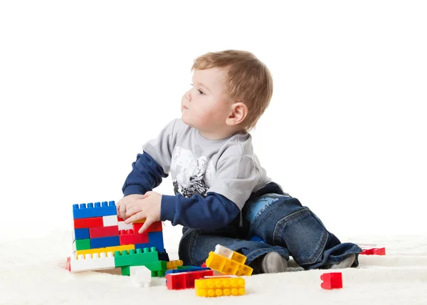 Sladké Malé Dítě Hračkou Bílém Pozadí — Stock fotografie