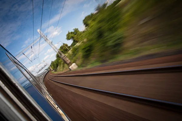 Railroad Seen Fast Moving Train Motion Blurred Image — Stock Photo, Image