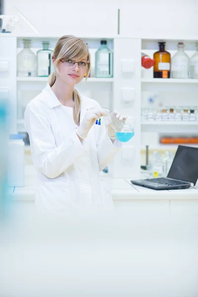 Female Researcher Carrying Out Experiments Chemistry Lab Color Toned Image — Stock Photo, Image
