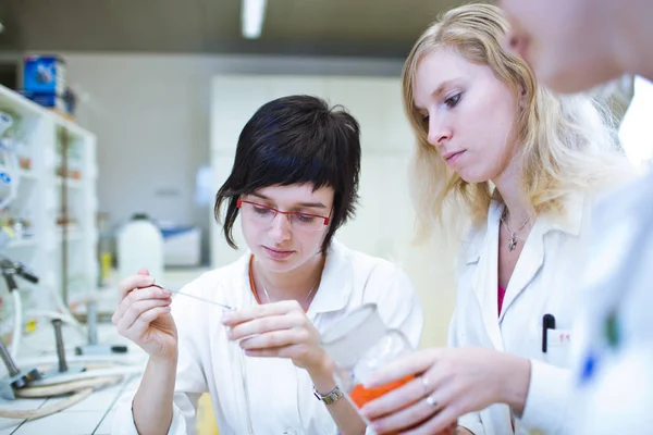 Female Researchers Carrying Out Research Laboratory Color Toned Image — Stock Photo, Image