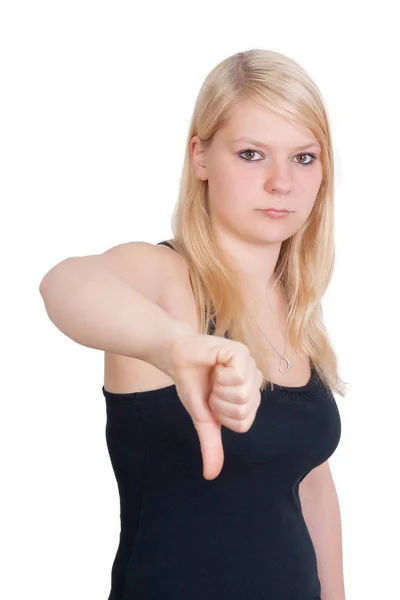 Jovem Mulher Mostrando Polegares Para Cima — Fotografia de Stock