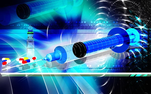 色の背景で注射器のデジタル イラストレーション — ストック写真