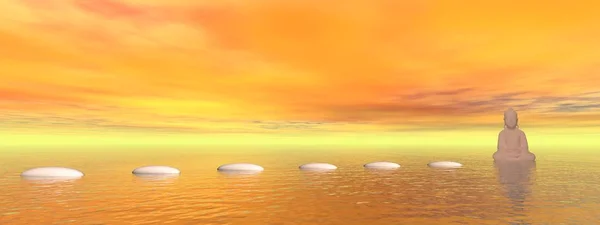 Günbatımında Güneş Için Okyanusun Üzerine Adımlar Gri Taş — Stok fotoğraf