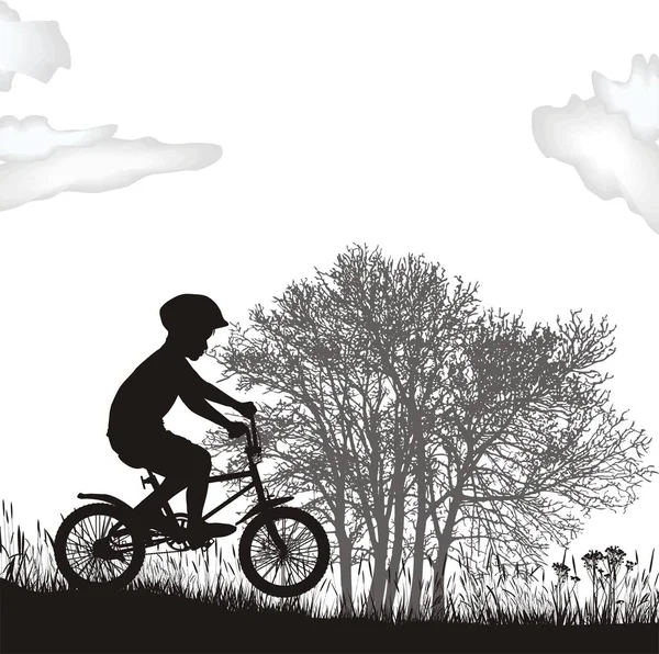 Ilustração Menino Uma Bicicleta Natureza — Fotografia de Stock