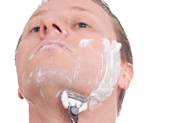 Man Shaves Wet Razor Blade — Stock Photo, Image