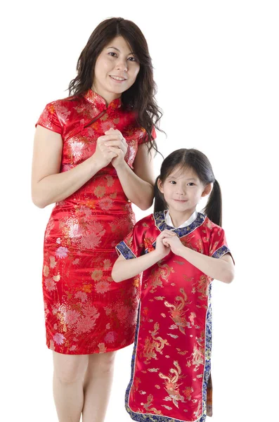 中国の新年の挨拶母と娘 — ストック写真