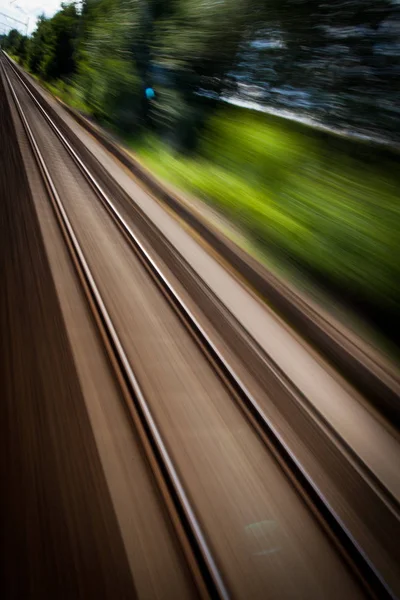 Railroad Seen Fast Moving Train Motion Blurred Image Stock Picture