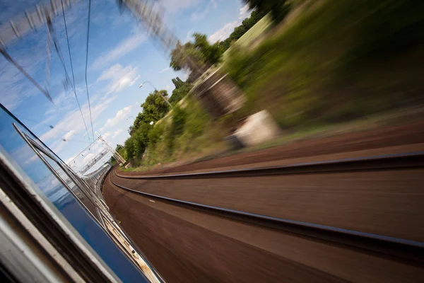 Railroad Seen Fast Moving Train Motion Blurred Image Stock Image