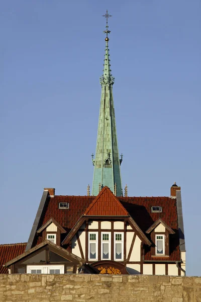 Altsadt Mulhouse Met Toren Van Mary Kerk — Stockfoto