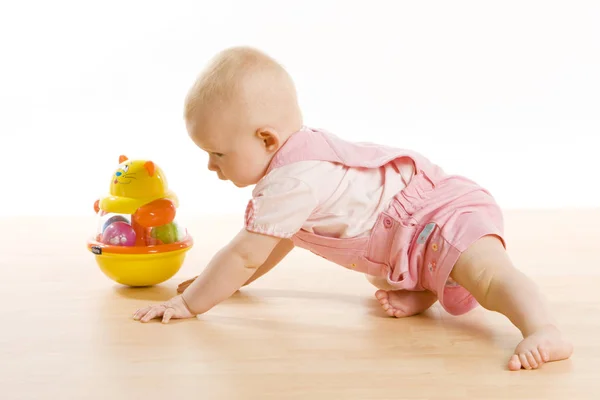 Baby Girl Crawling Toy Floor — Stock Photo, Image