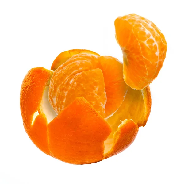 Indah Segar Berair Tangerine Dikupas Dengan Segmen Kehilangan Dalam Kulit — Stok Foto