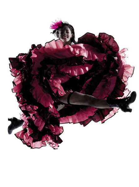 Kvinna Dansare Dansar Franska Cancan Studio Isolerad Vit Bakgrund — Stockfoto