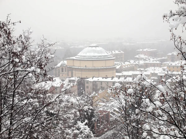 Церковь Гран Мадре Турине Италия Зимний Вид Снегом — стоковое фото