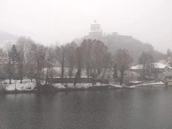 Collines Entourant Ville Turin Turin Italie Vue Hiver Avec Neige — Photo