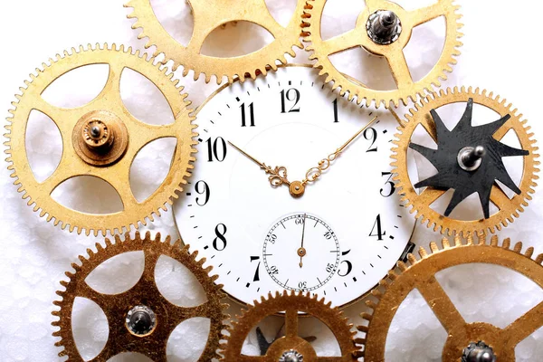Годинник Шестерні Білому Тлі — стокове фото