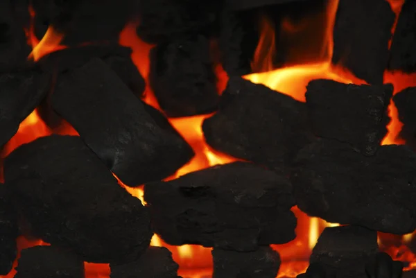 Φλόγες Και Αναμμένα Κάρβουνα Εσωτερική Φωτιά Αερίου — Φωτογραφία Αρχείου