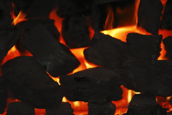 Flammes Charbons Allumés Lors Feu Gaz Domestique — Photo