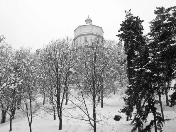 Iglesia Monte Dei Cappuccini Turín Italia Vista Invierno Con Nieve —  Fotos de Stock