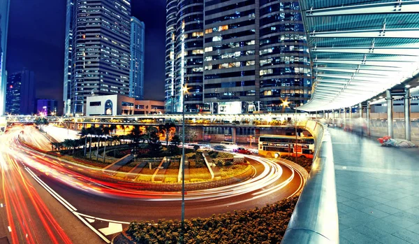 Modern Városi Város Autópálya Forgalom Éjjel Hong Kong — Stock Fotó
