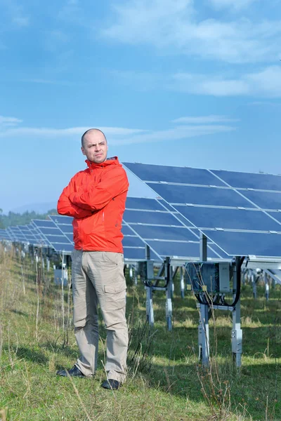 Male Engineer Work Place Solar Panels Plant Industy Background — Stock Photo, Image