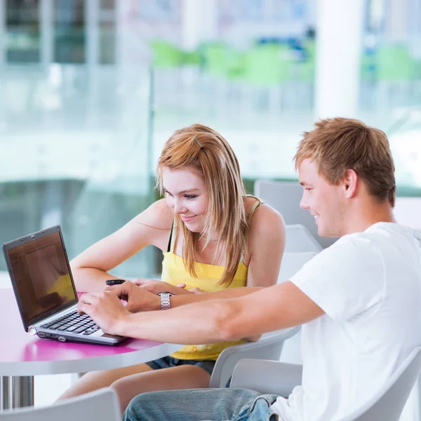 Gelukkig Twee College Studenten Studeren — Stockfoto