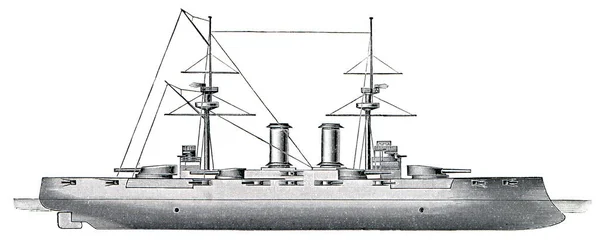 Cuirassé Japonais Kashima 1905 Publication Livre Meyers Konversations Lexikon Volume — Photo