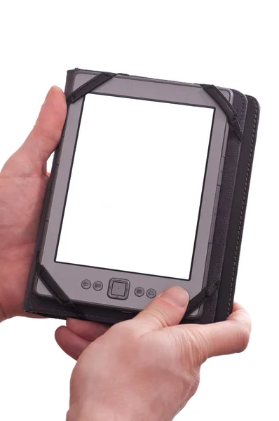 Zwei Hände Die Einen Ebook Reader Der Tasche Halten — Stockfoto