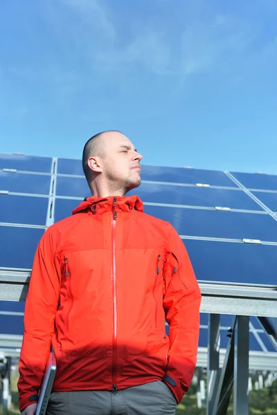 Business Man Engineer Using Laptop Solar Panels Plant Eco Energy Royalty Free Stock Photos