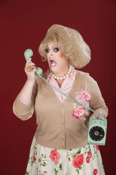 Emotional Queen Screams Rotary Telephone — Stock Photo, Image