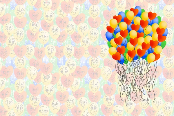 Gelukkige Verjaardag Kaart Met Ballonnen Bloemen — Stockfoto