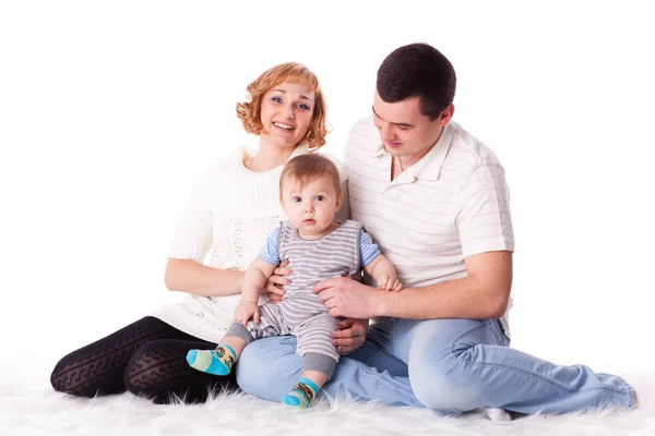 Young Parents Sweet Baby White Background Happy Family — Stock Photo, Image