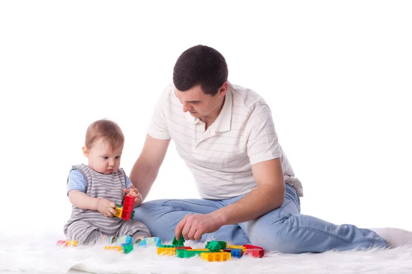 Otec Malým Dítětem Hrát Bílém Pozadí — Stock fotografie