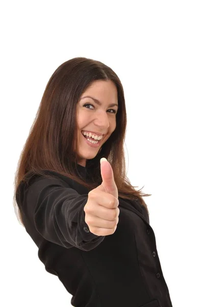 Cheerful Pretty Woman Raising Thumbs Stock Image