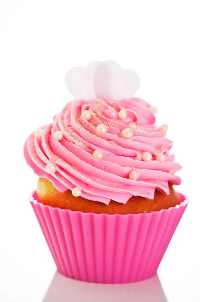 Cupcake Pink Baking Cups Pink Cream White Decoration Two Hearts Royalty Free Stock Photos