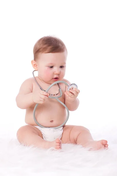 Sweet Baby Stethoscope White Background Royalty Free Stock Images