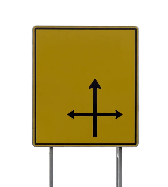 Yellow Road Sign Black Arrows Crossed Isolated White Clipping Path — Stock Photo, Image