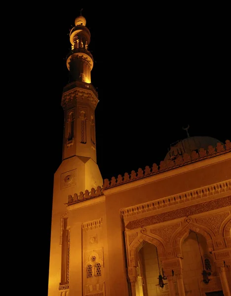 Détail Illuminé Une Mosquée Aswan Egypt Nuit — Photo