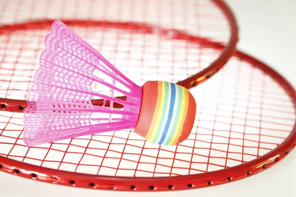 Badminton Raketa Shuttlecock Bílém Pozadí — Stock fotografie
