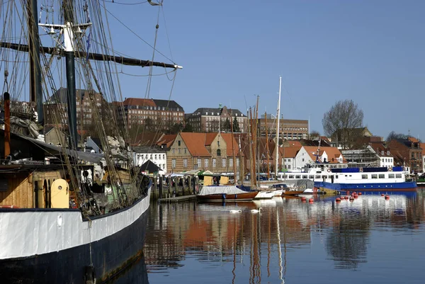 Flensburg Είναι Μια Πόλη Στην Άκρη Του Flensburg Fjord Στα — Φωτογραφία Αρχείου