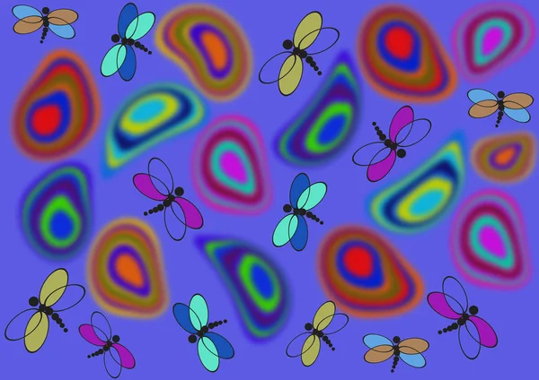 Kleurrijke Libellen Vliegen Tussen Bloemen — Stockfoto