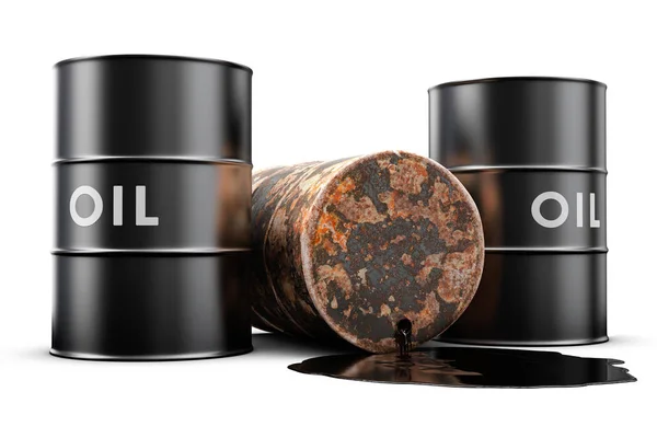 Μια Διαρροή Πετρελαίου Βαρέλι Διαρροή Πετρελαίου Στο Πάτωμα — Φωτογραφία Αρχείου